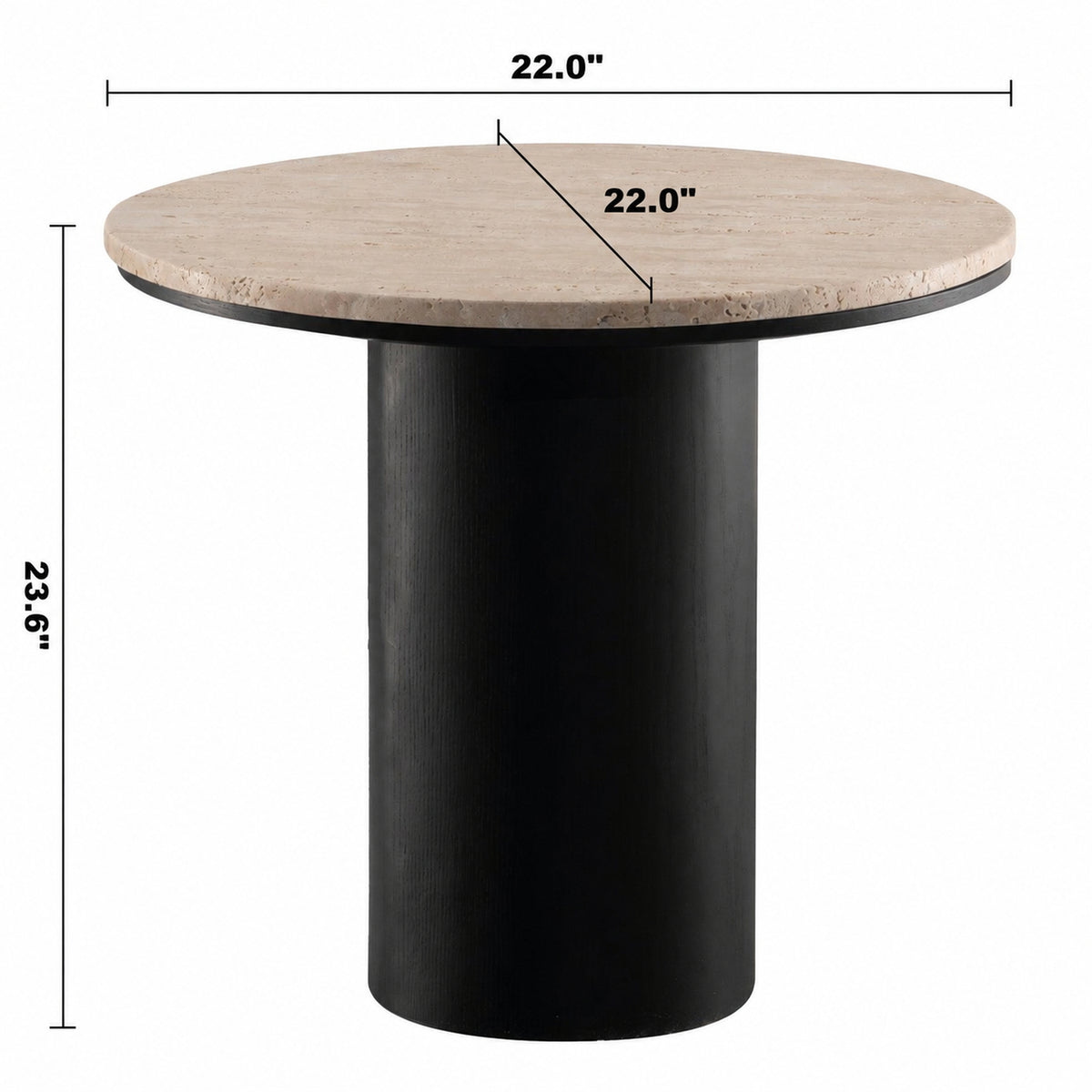 Japandi Travertine Stone Side Table MUCKETY Size Chart