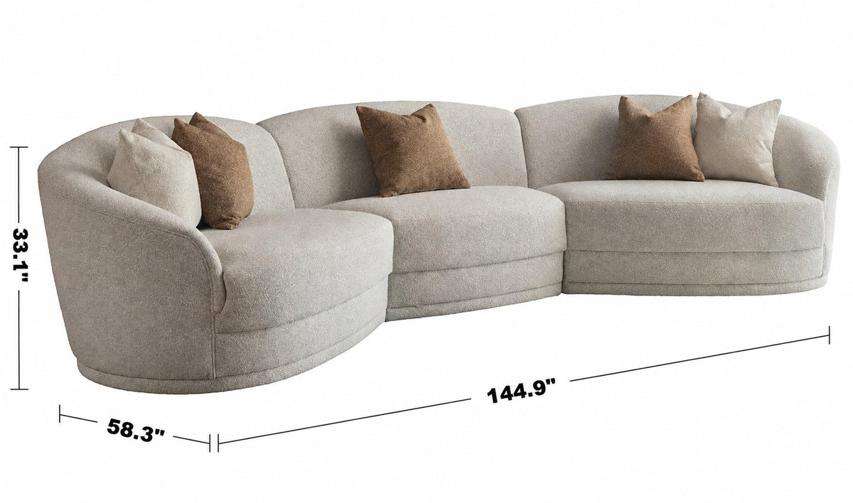 Modern Boucle Fabric Modular Sectional 5 Seater Sofa CURVA Size Chart