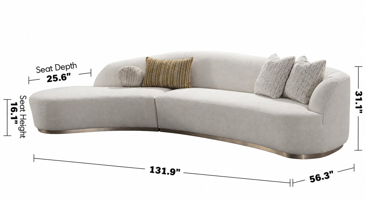 Modern Boucle Fabric Modular L Shape Sectional Sofa 3+L LOOMI Size Chart