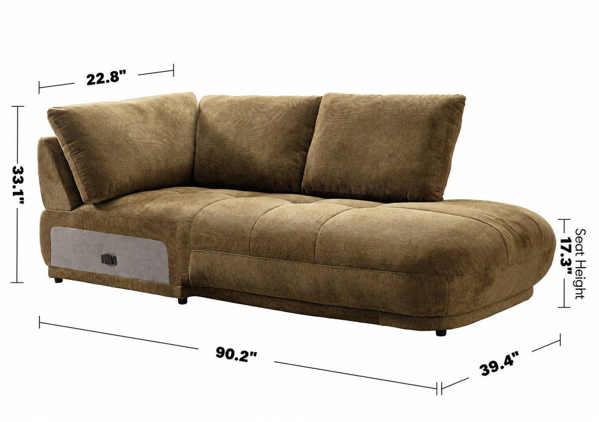 Cream Cotton Fabric Modular Chaise 2 Seater Sofa MOSSY Size Chart