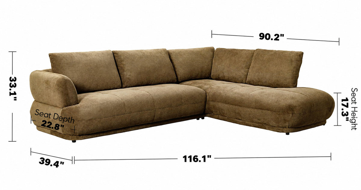 Cream Cotton Fabric Modular L Shape Sectional Sofa 3+L MOSSY Size Chart
