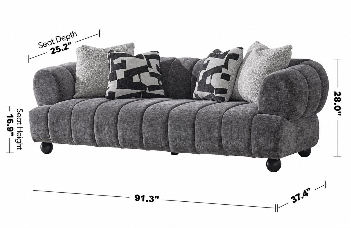 Modern Velvet Fabric 3 Seater Sofa RAVEN Size Chart