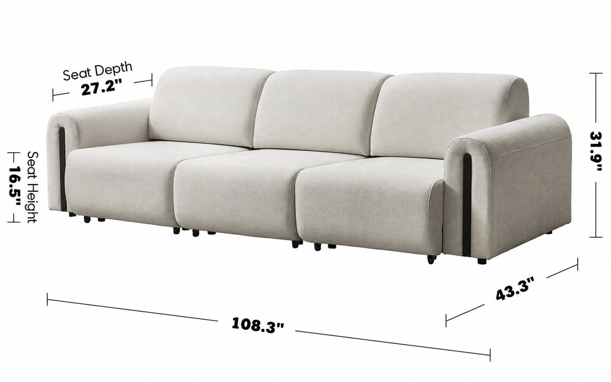 Minimalist Mixed Weave Fabric Electional Sectional 3 Seater Sofa Bed PLAINA Size Chart