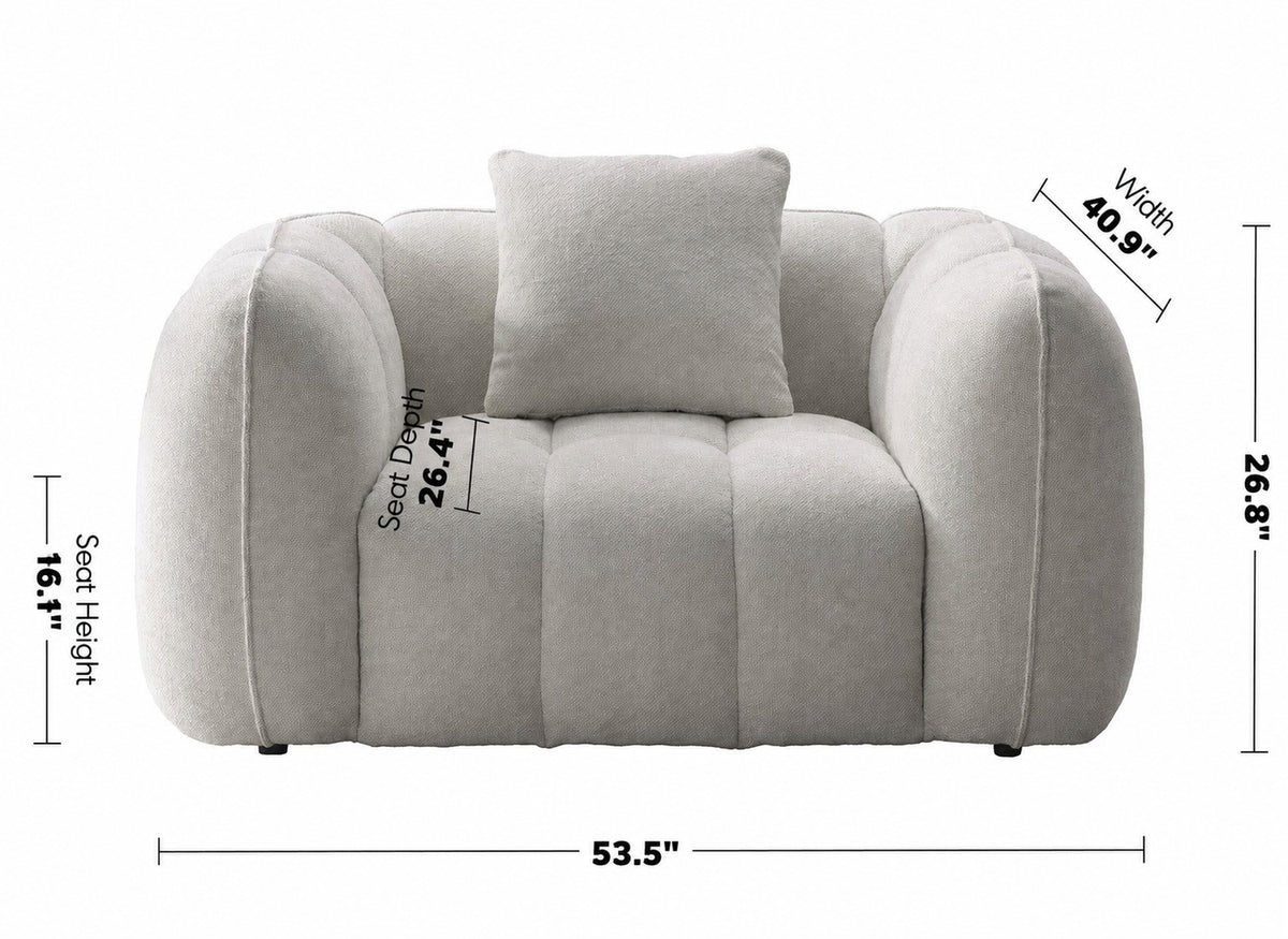 Cream Mixed Weave Fabric 1 Seater Sofa PUDDY Size Chart