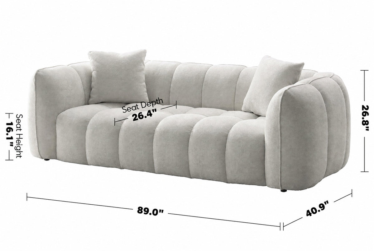 Cream Mixed Weave Fabric 3 Seater Sofa PUDDY Size Chart