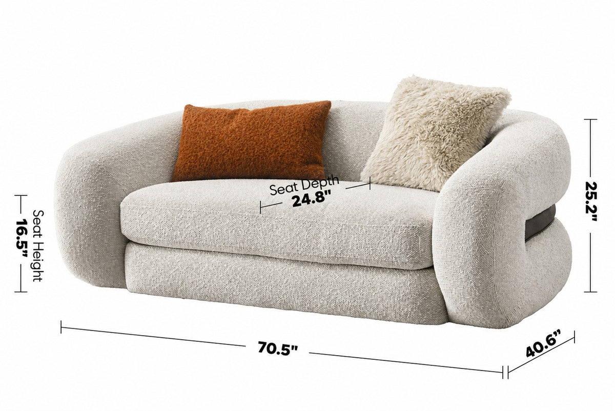 Cream Boucle Fabric 2 Seater Sofa CURLY Size Chart