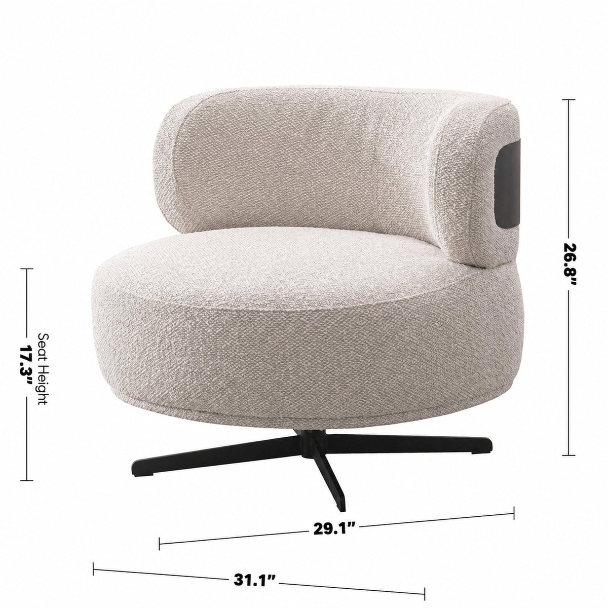 Cream Boucle Fabric Revolving 1 Seater Sofa Chair VUVO Size Chart