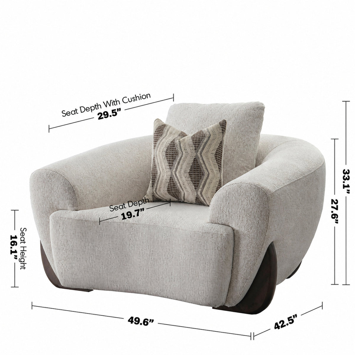Cream Mixed Weave Fabric 1 Seater Sofa SWOOP Size Chart