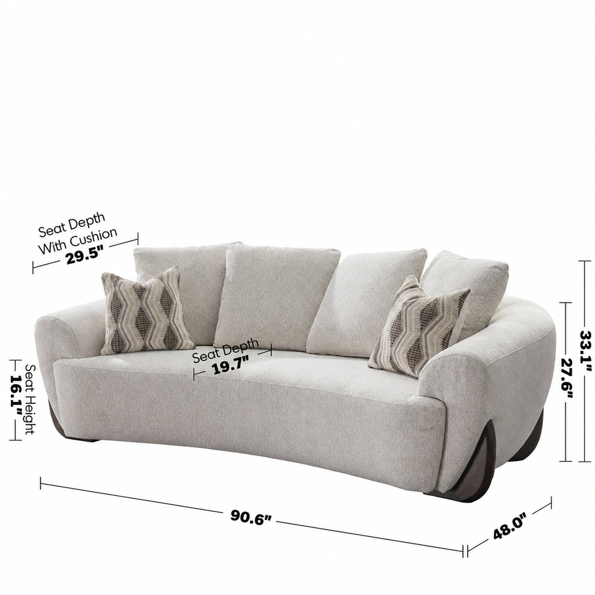 Cream Mixed Weave Fabric 3 Seater Sofa SWOOP Size Chart