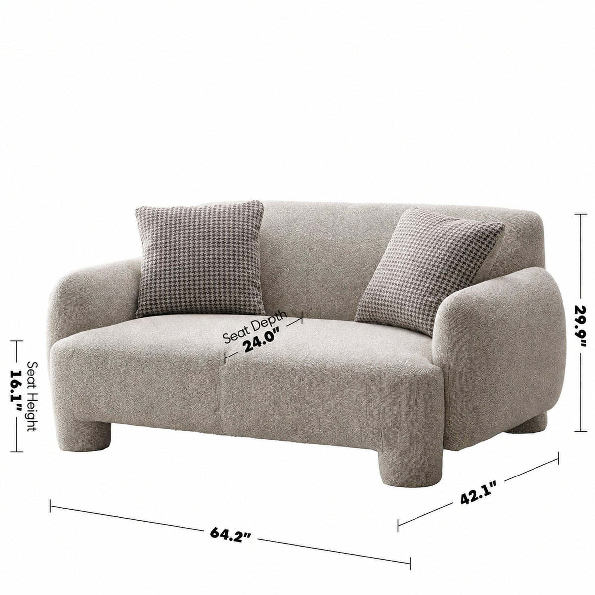 Cream Mixed Weave Fabric 2 Seater Sofa SYRA Size Chart