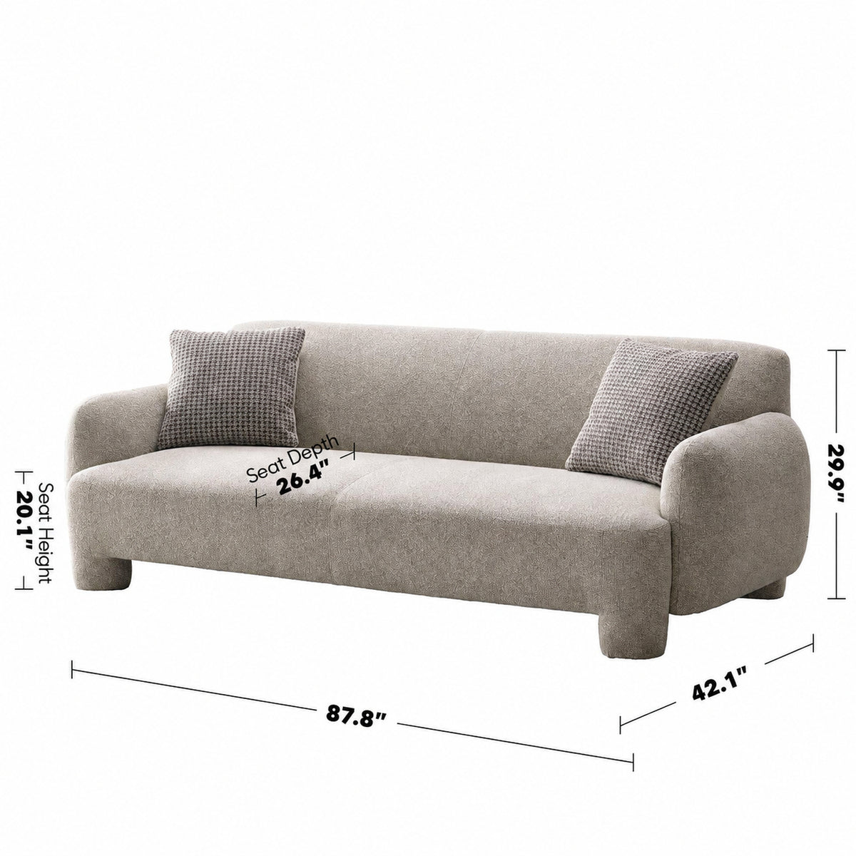 Cream Mixed Weave Fabric 3 Seater Sofa SYRA Size Chart