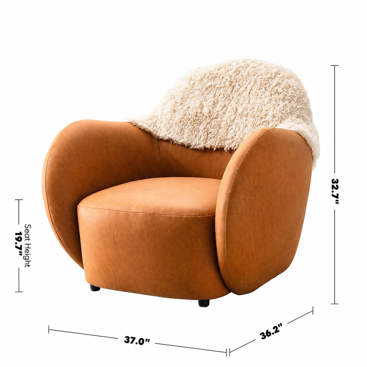Cream Sherpa Fabric PU Leather 1 Seater Sofa COCOA Size Chart