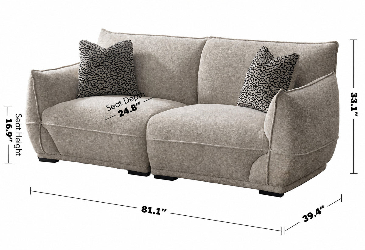 Modern Mixed Weave Fabric Sectional 3 Seater Sofa CLOUDY Size Chart