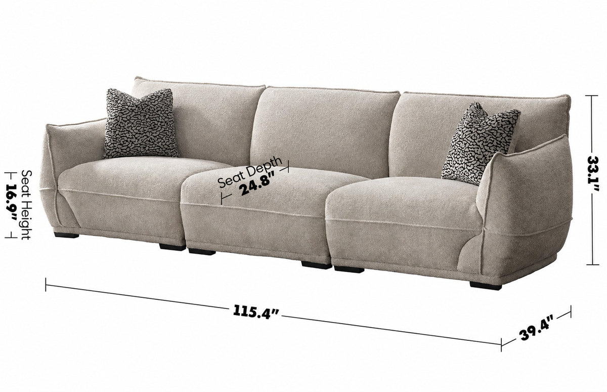 Modern Mixed Weave Fabric Sectional 4 Seater Sofa CLOUDY Size Chart