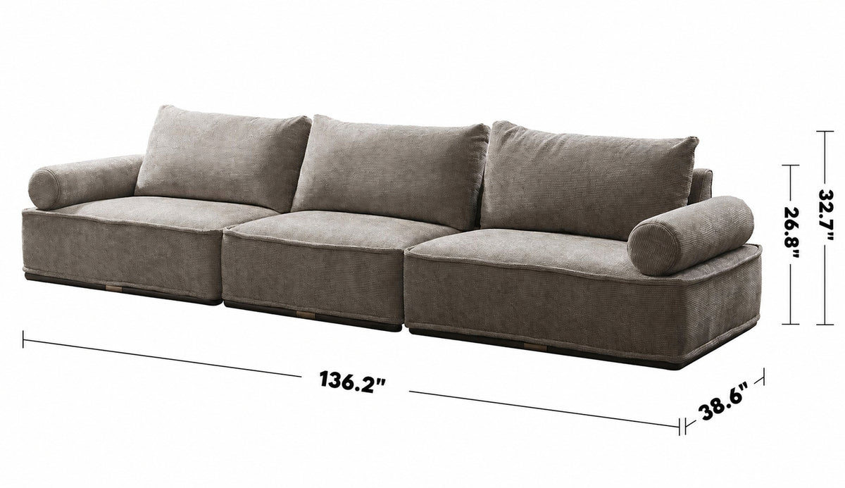 Modern Corduroy Velvet Fabric Sectional 5 Seater Sofa CORDY Size Chart