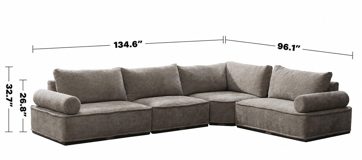 Modern Corduroy Velvet Fabric Modular L Shape Sectional Sofa 4+L CORDY Size Chart
