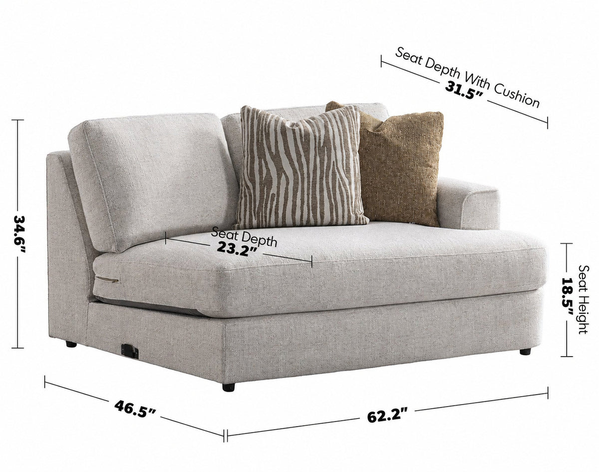 Modern Mixed Weave Fabric Chaise 2 Seater Sofa LUCENT Size Chart