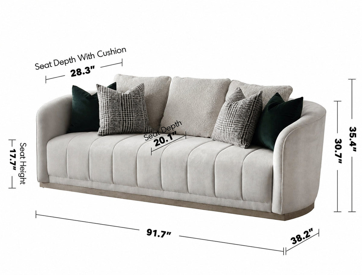 Japandi Cotton Fabric 3 Seater Sofa PANNA Size Chart