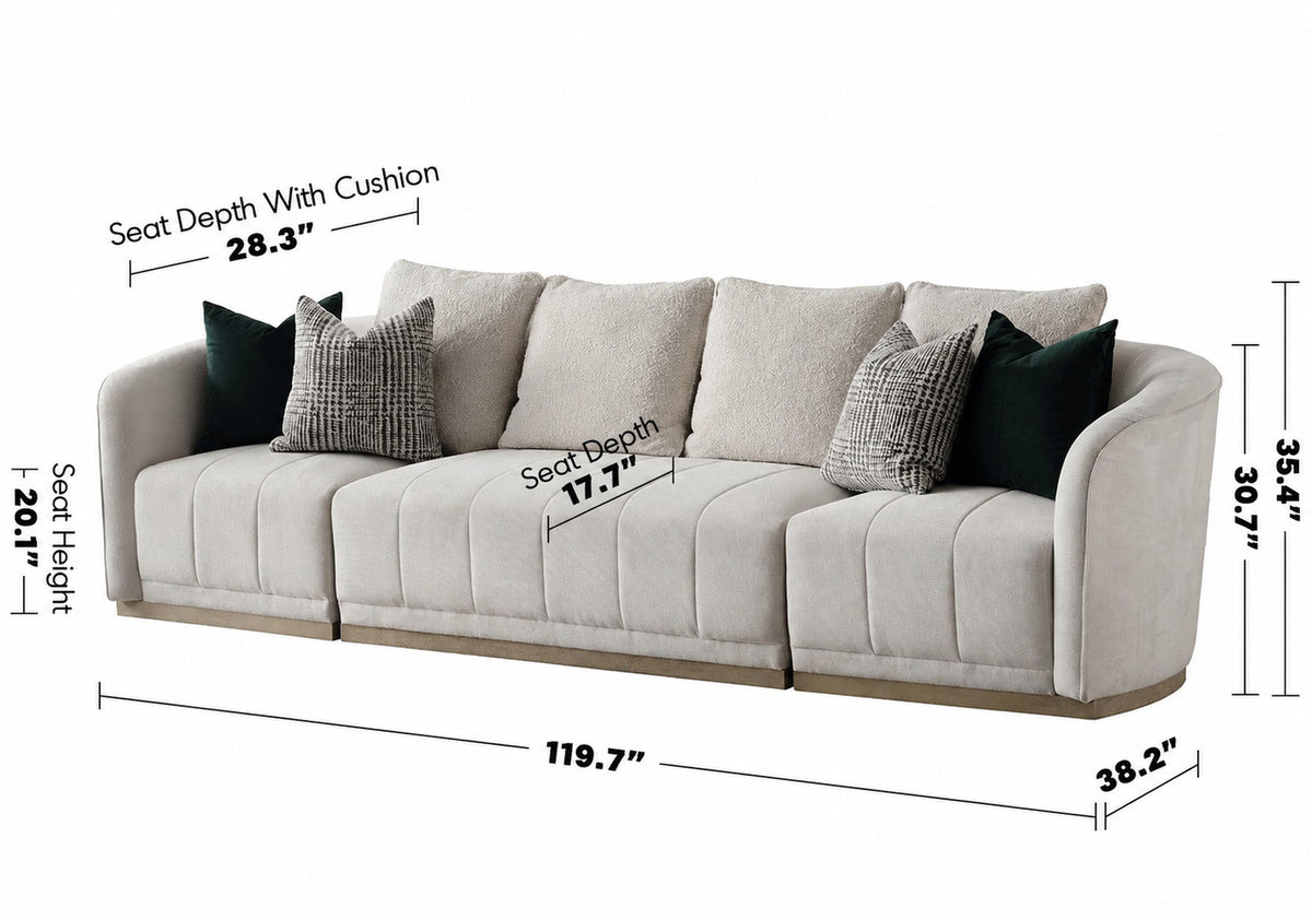 Japandi Cotton Fabric Sectional 4 Seater Sofa PANNA Size Chart