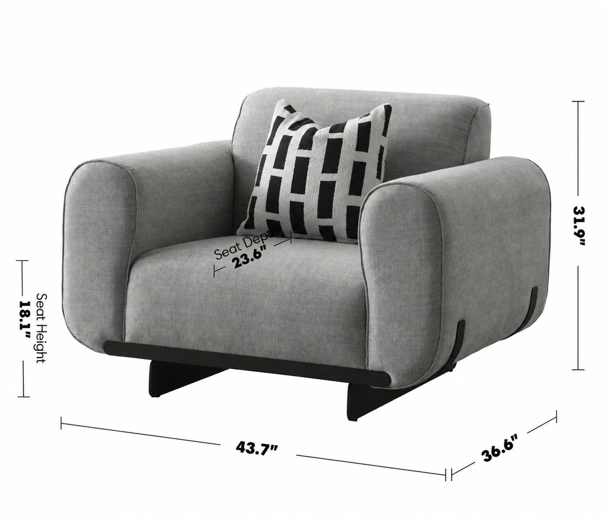 Modern Mixed Weave Fabric 1 Seater Sofa GRIDDY Size Chart