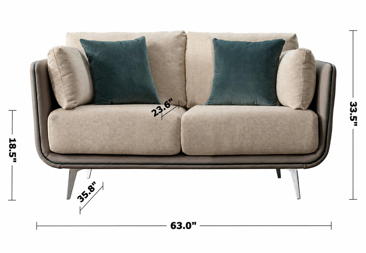Modern Mixed Weave Fabric Microfiber Leather 2 Seater Sofa VANTA Size Chart