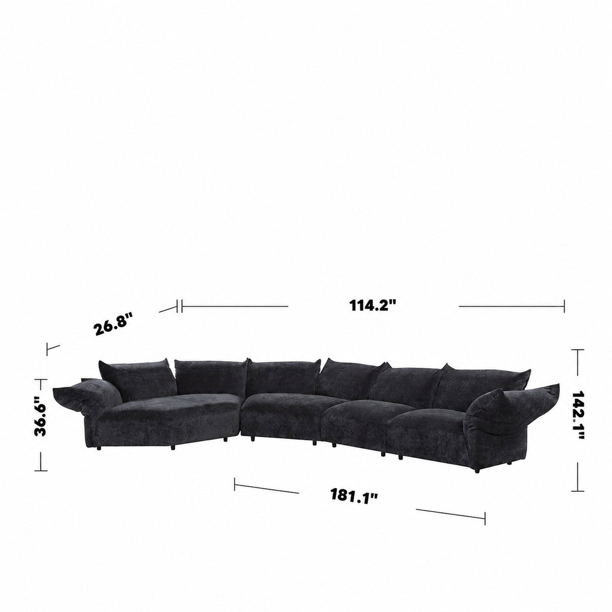Modern Velvet Fabric L Shape Sectional Sofa FLOWER 4+L Size Chart