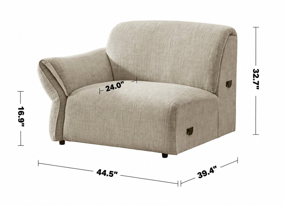 Cream Mixed Weave Fabric Modular Corner 1 Seater Sofa LUNAR Size Chart