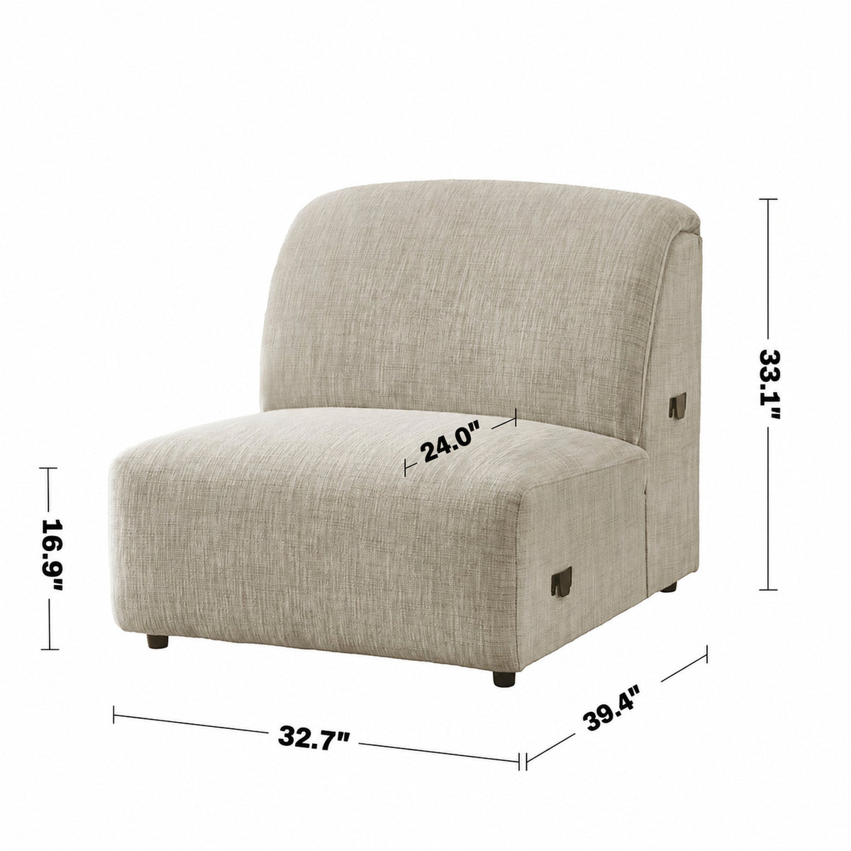 Cream Mixed Weave Fabric Modular Armless 1 Seater Sofa LUNAR Size Chart