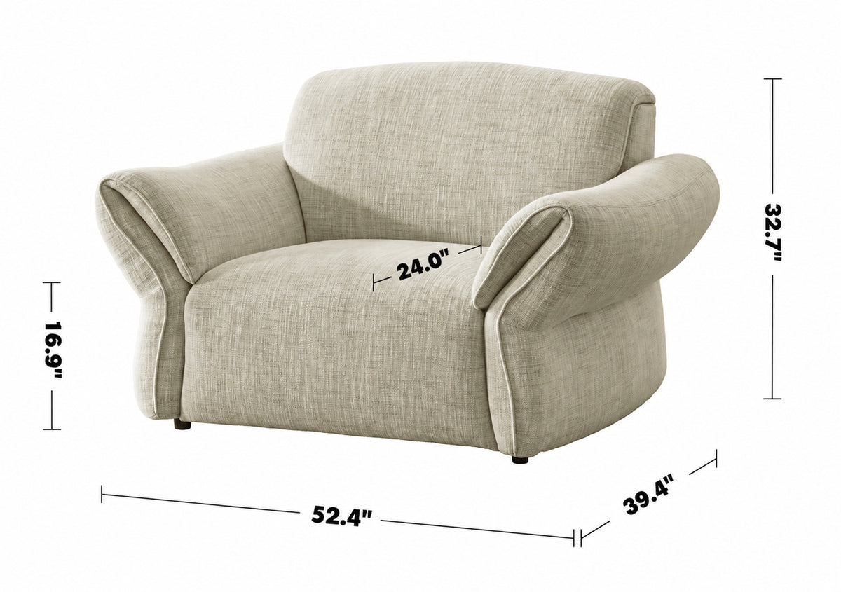 Cream Mixed Weave Fabric 1 Seater Sofa LUNAR Size Chart
