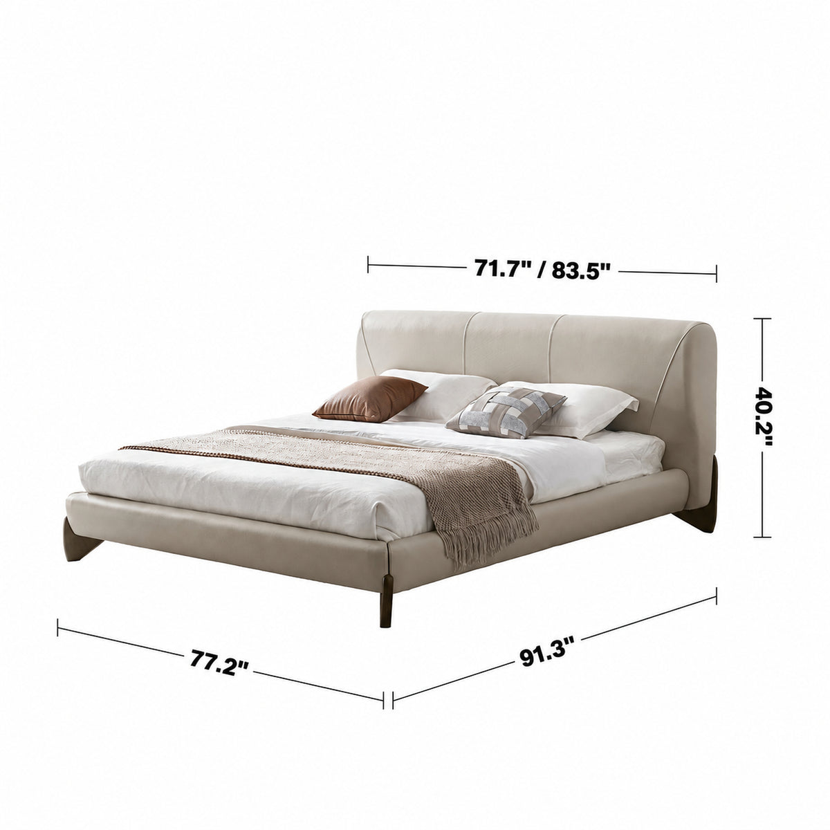 Modern Genuine Leather Bed Frame ARCY Size Chart