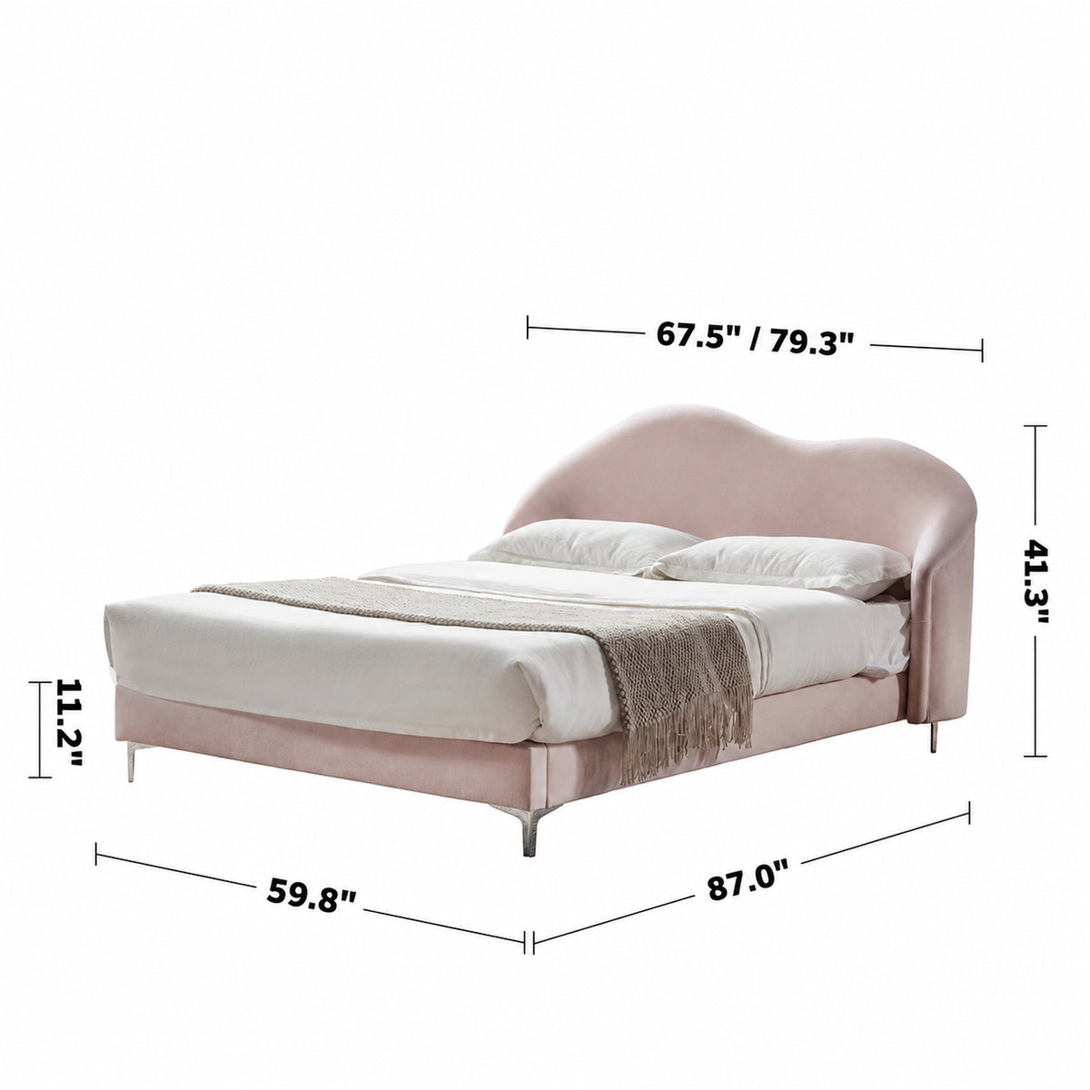 Cream Velvet Fabric Bed Frame LULA Size Chart