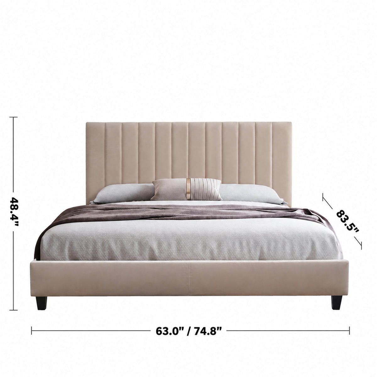 Modern Velvet Fabric Bed Frame RENO Size Chart