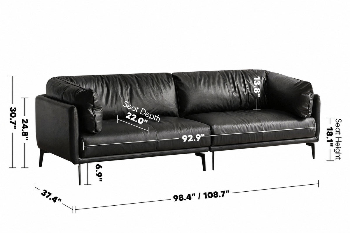 Vintage Genuine Leather Sectional 4 Seater Sofa BRAVO Size Chart