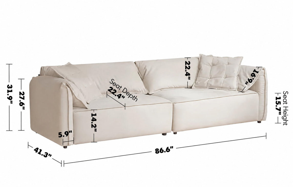 Modern Suede Fabric Sectional 3 Seater Sofa LOOMA Size Chart