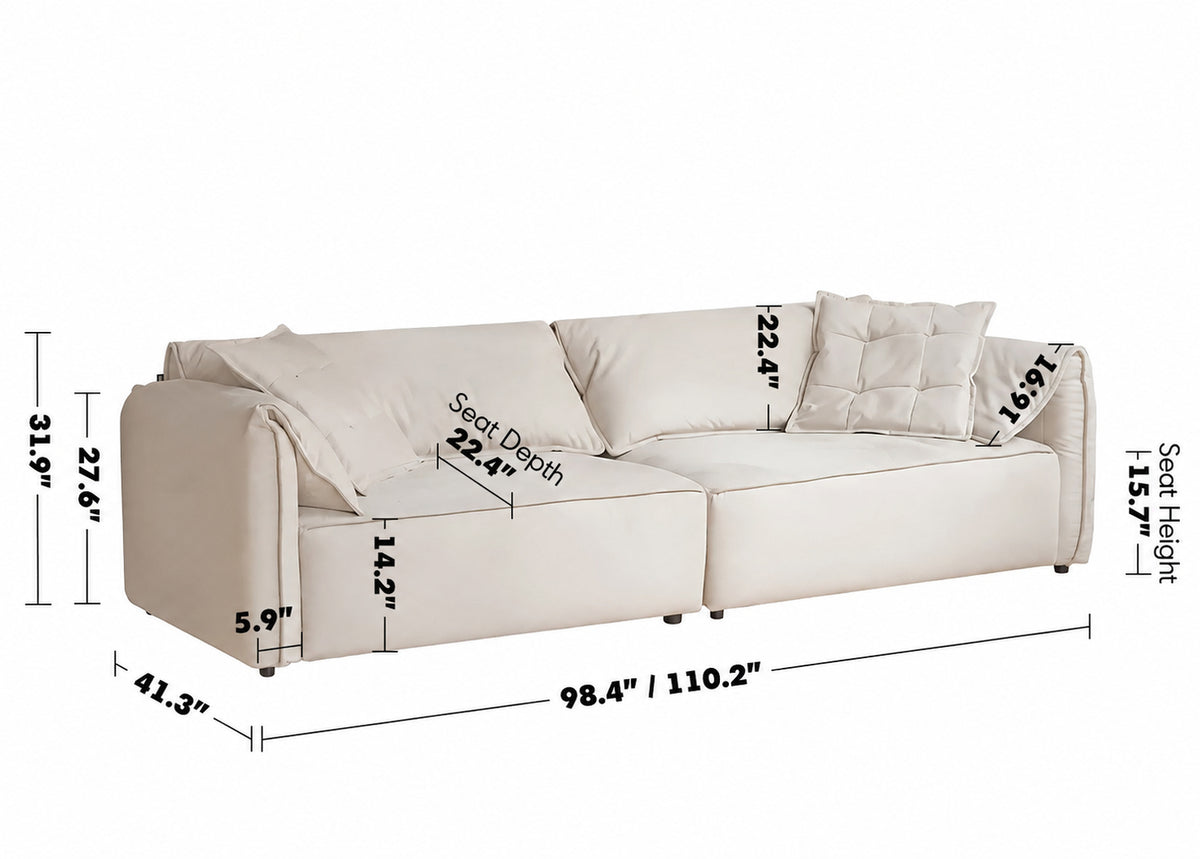 Modern Suede Fabric Sectional 4 Seater Sofa LOOMA Size Chart