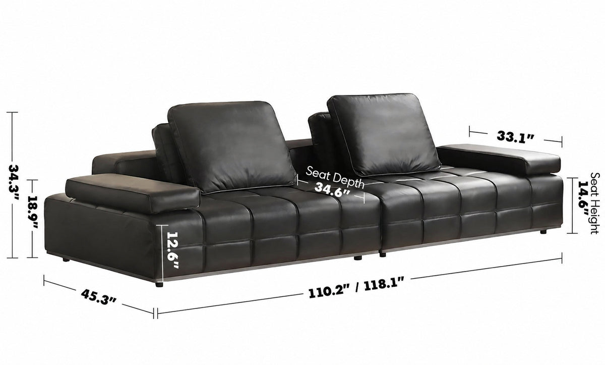 Minimalist Genuine Leather Sectional 4 Seater Sofa NEXUS Size Chart