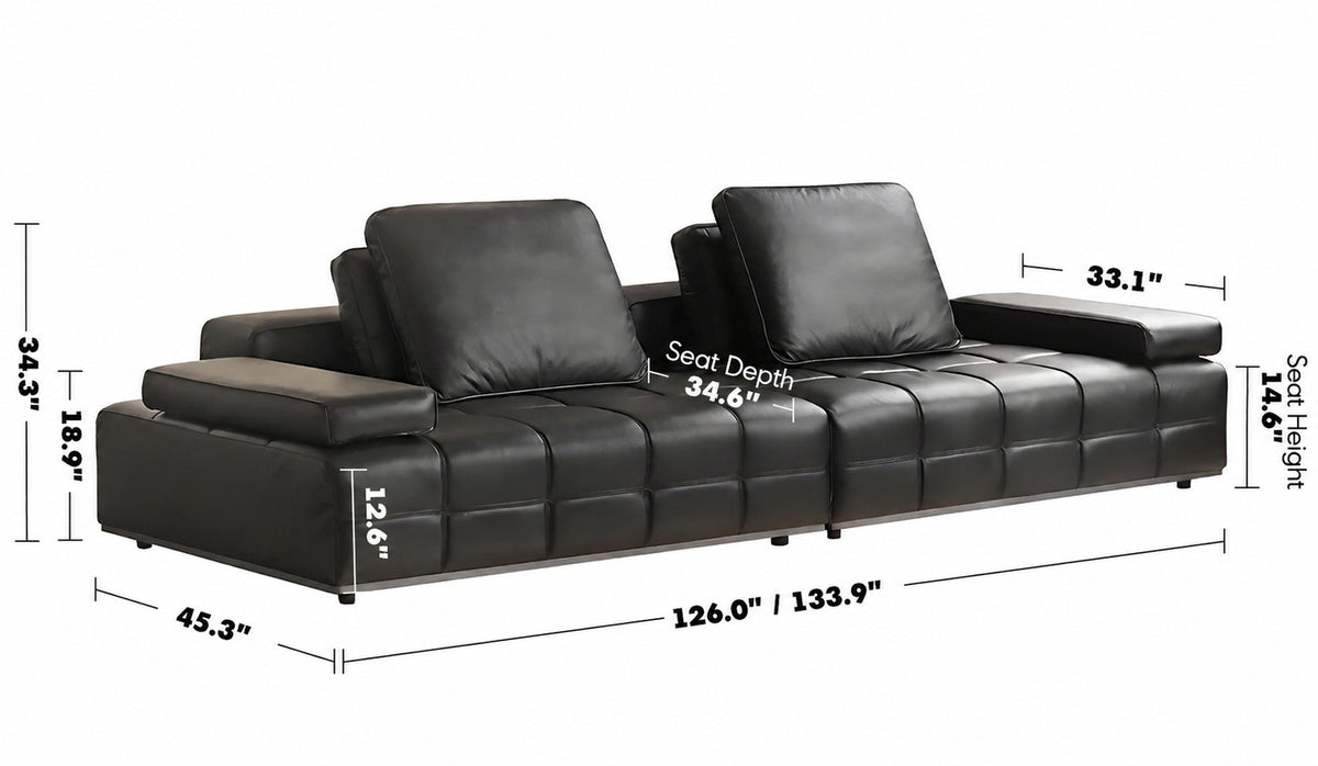 Minimalist Genuine Leather Sectional 5 Seater Sofa NEXUS Size Chart