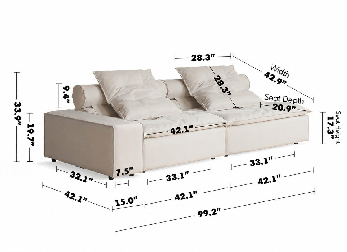 Modern Suede Fabric Modular Sectional 4 Seater Sofa BLOOM Size Chart