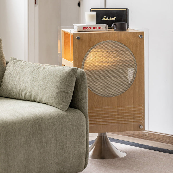 Minimalist Oak Wood Veneer Revolving Side Table MUSE