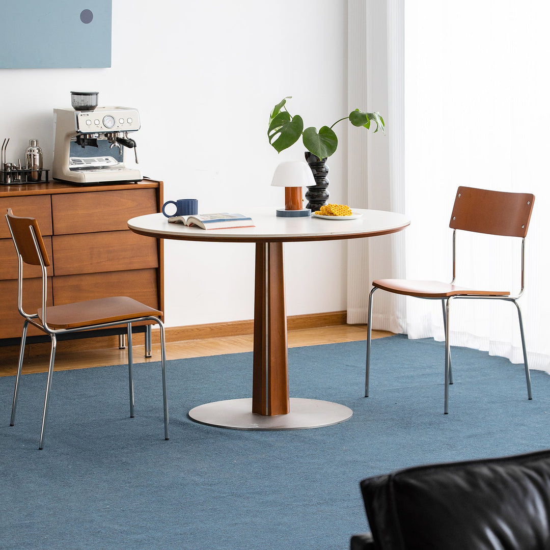 Bauhaus boxwood armless dining chair pinecone material variants.