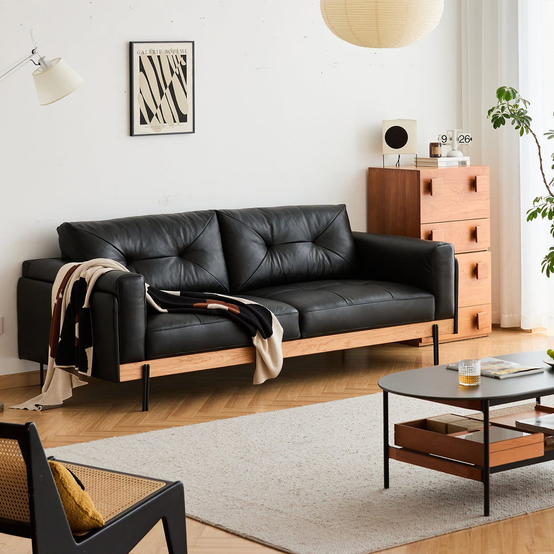 Vintage Microfiber Leather 3 Seater Sofa BLACK