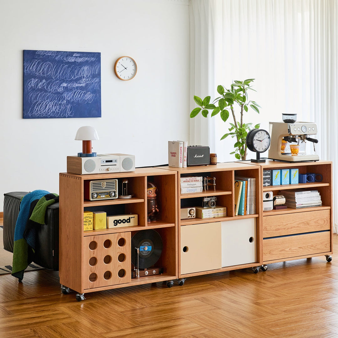Scandinavian Cherry Wood Wheel Mobility Cabinet TIME
