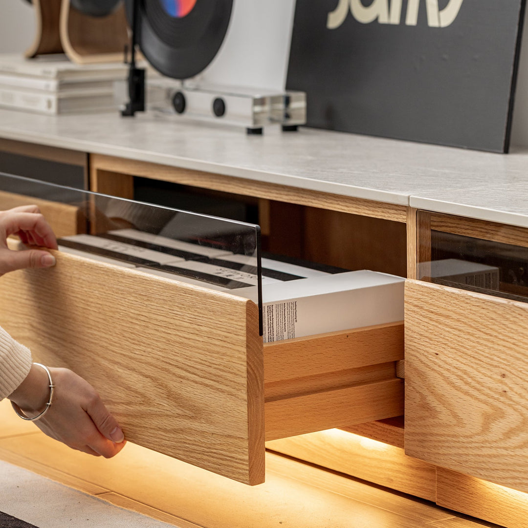 Scandinavian Oak Wood TV Console FLOATING LIGHT