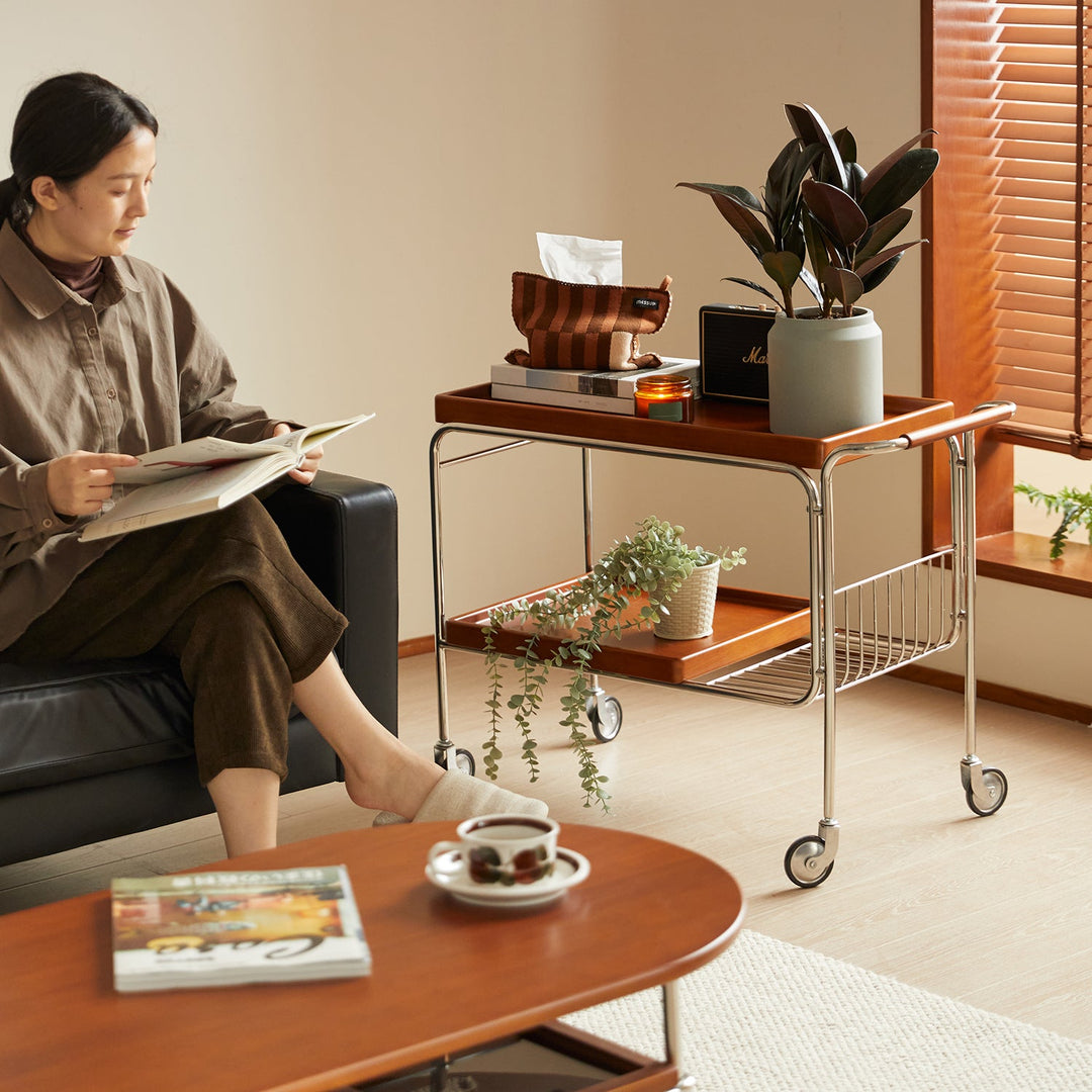 Bauhaus boxwood wheeled trolley side table n plus in real life style.