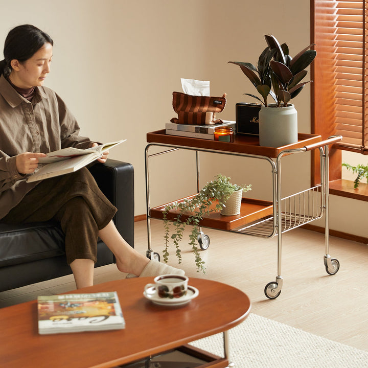 Bauhaus boxwood wheeled trolley side table n plus in real life style.