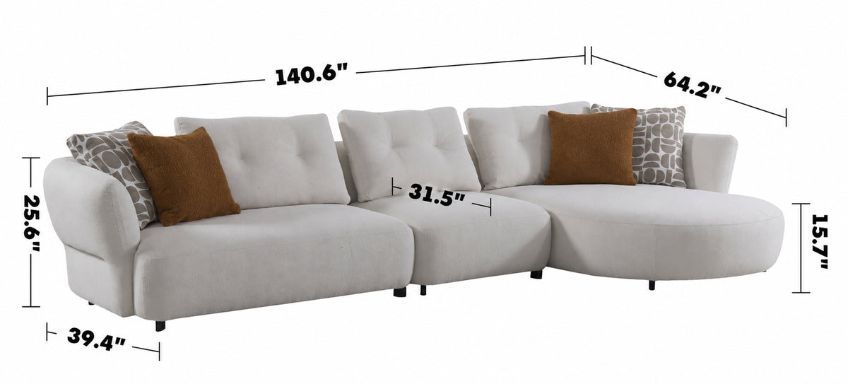 Cream Sherpa Fabric L Shape Sectional Sofa LUXE 3+L Size Chart