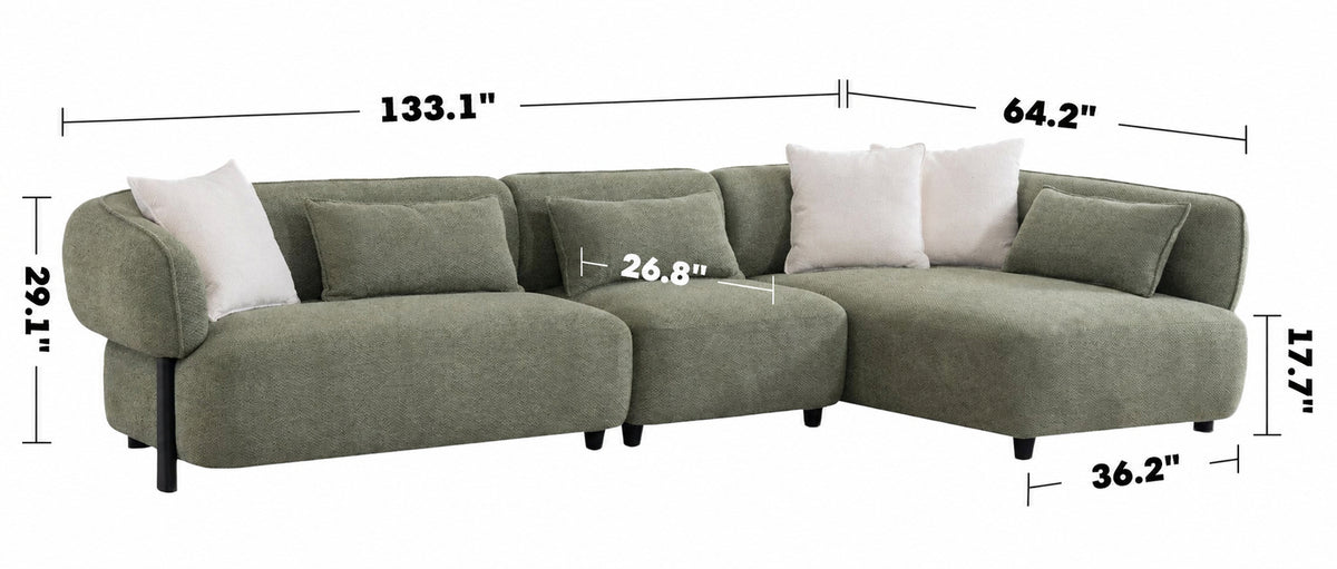 Modern Mixed Weave Fabric L Shape Sectional Sofa PLUSH 3+L Size Chart