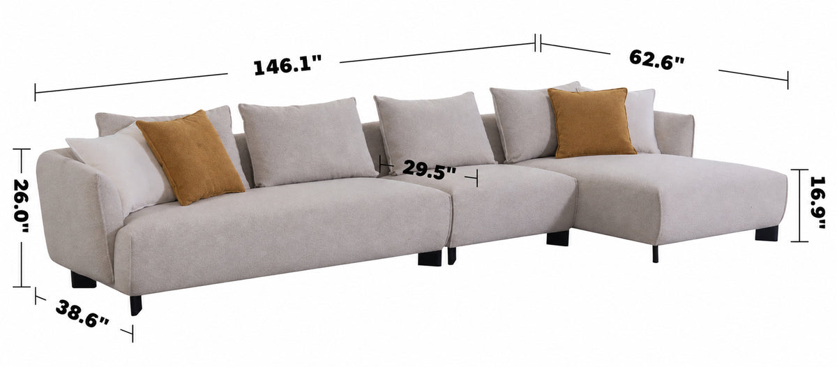 Modern Fabric L Shape Sectional Sofa NEST 4+L Size Chart