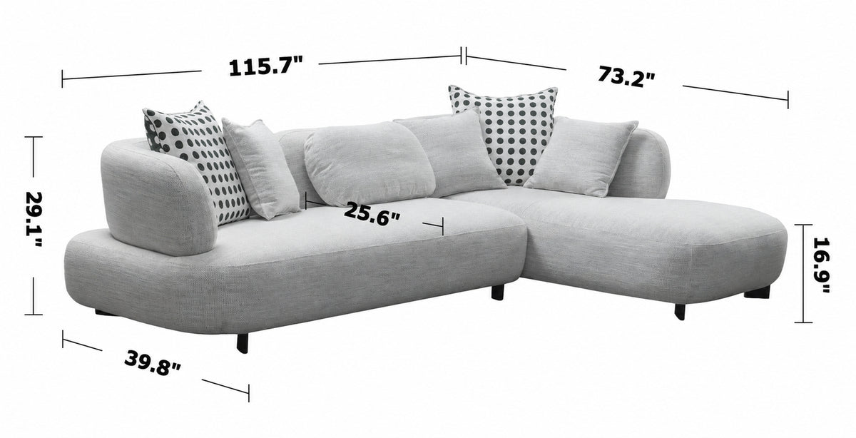 Cream Mixed Weave Fabric L Shape Sectional Sofa CALYX 4+L Size Chart