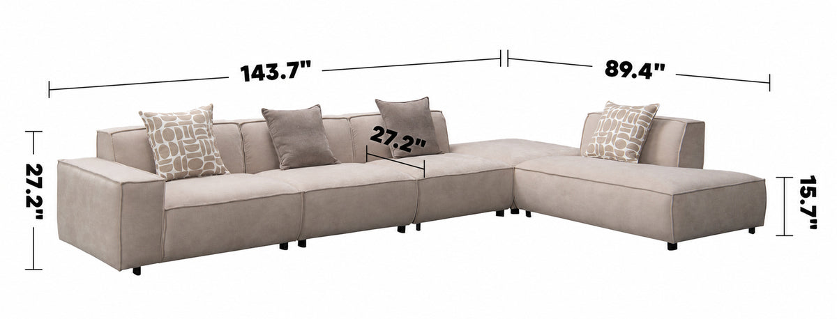 Minimalist Mixed Weave Fabric L Shape Sectional Sofa GLADE 3+Ottoman+L Size Chart